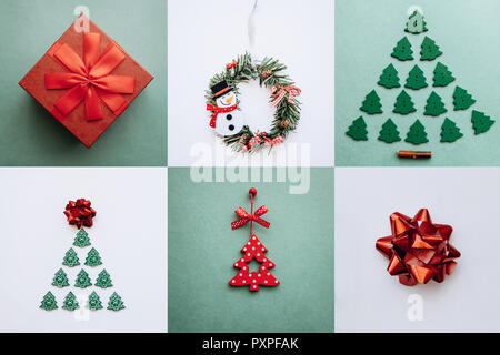 Idée créative divers jouets de Noël et les choses sur le fond. Célébration de Noël et Nouvel An. Mon idée et de dessins. Banque D'Images
