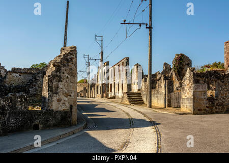 Oradour sur Glane, le village ruines détruit pendant la Seconde Guerre mondiale le 10 juin, Haute-Vienne, Nouvelle Aquitaine, France Banque D'Images