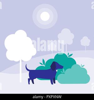 Plus de bush et de chien, backgorund violet vector illustration Illustration de Vecteur