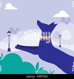 Plus de bush et de chien, backgorund violet vector illustration Illustration de Vecteur