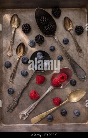 Fruits sur divers cuillères Banque D'Images