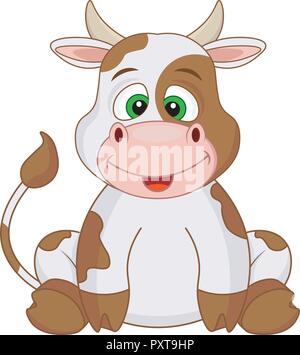 Funny vache vecteur assis sur fond blanc. Illustration de Vecteur