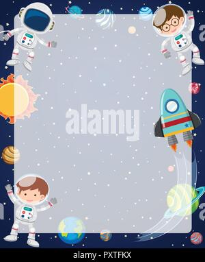 Modèle de frontière avec les astronautes flying in sky illustration Illustration de Vecteur