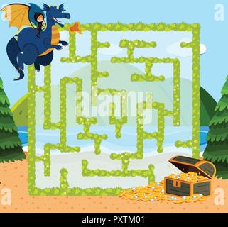 Jeu de labyrinthe modèle avec dragon et illustration de l'or Illustration de Vecteur