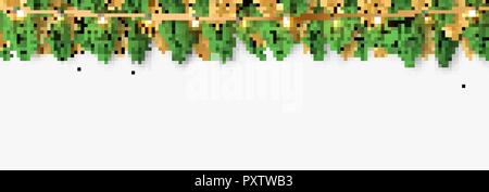 Noël vert à la frontière et les branches de pin d'or guirlandes lumineuses isolé sur fond blanc. Illustration de Vecteur