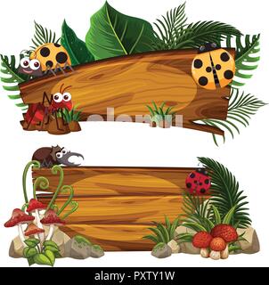 Deux panneaux en bois avec de nombreux insectes illustration Illustration de Vecteur