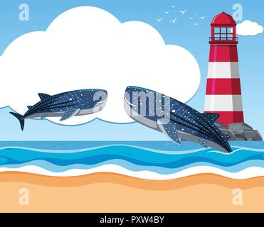 Deux requins baleines dans l'océan illustration Illustration de Vecteur