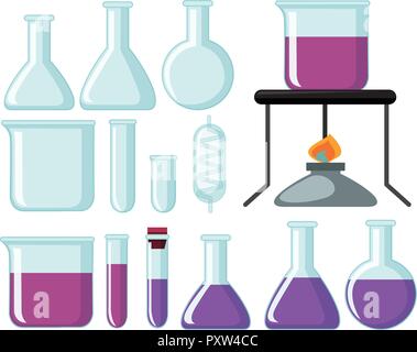 Différents types de béchers en verre pour l'expérience de science illustration Illustration de Vecteur
