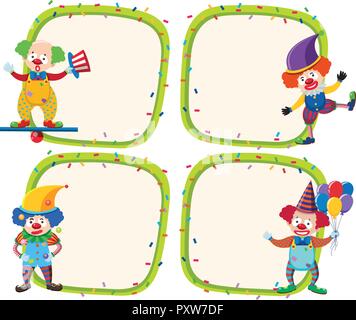 Quatre modèles de frontière avec happy clowns illustration Illustration de Vecteur