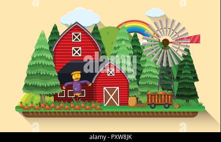 Scène de ferme avec jardin carottes et red barns illustration Illustration de Vecteur