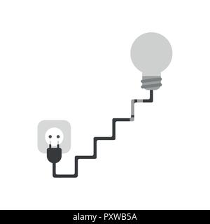 L'icône d'illustration vectorielle, concept d'ampoule gris avec des escaliers, câble et la prise secteur. Illustration de Vecteur