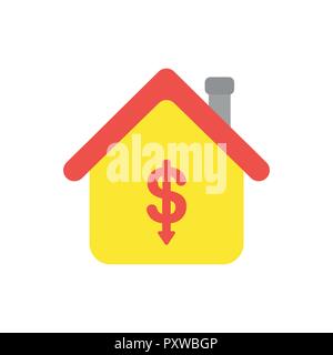 L'icône d'illustration vectorielle, concept de symbole dollar déménagement flèche vers le bas à l'intérieur de maison. Illustration de Vecteur