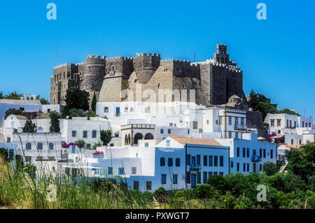 Grèce, Patmos, Chora, Monastère de Saint Jean le Théologien Banque D'Images