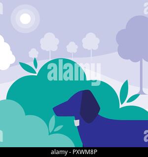 Plus de bush et de chien, backgorund violet vector illustration Illustration de Vecteur