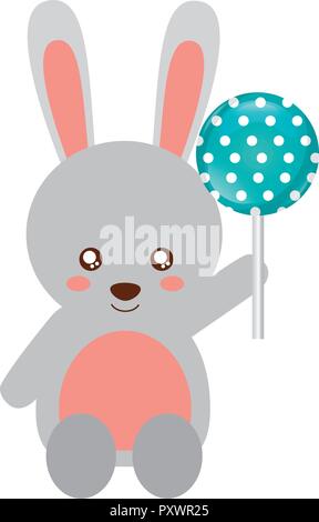 Lapin mignon cartoon with lollipop vector illustration Illustration de Vecteur