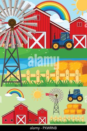 Scène de ferme avec tracteur et illustration de foin Illustration de Vecteur