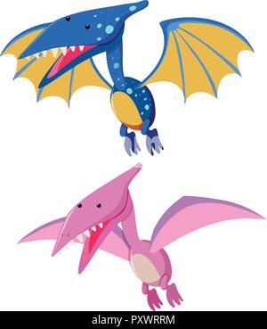 Deux ptérosauriens en bleu et rose illustration Illustration de Vecteur