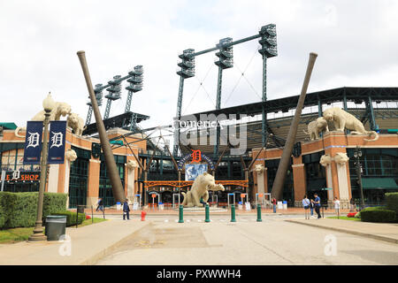 Comerica Park, le stade des Tigers de Detroit, l'équipe de la Ligue Majeure de Baseball au centre-ville de Detroit, dans le Michigan, USA Banque D'Images