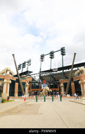 Comerica Park, le stade des Tigers de Detroit, l'équipe de la Ligue Majeure de Baseball au centre-ville de Detroit, dans le Michigan, USA Banque D'Images