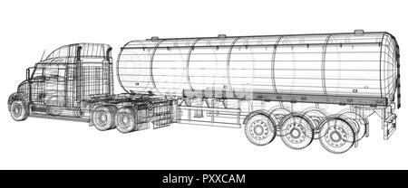 Remorque-citerne, d'huile, d'un camion sur l'autoroute. Conduite très rapide. Illustration de création 3d. Wire-frame Illustration de Vecteur