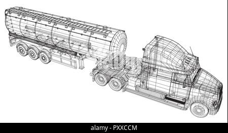 Chariot avec vecteur de pétroliers. Isolé sur blanc. La maquette du véhicule. Illustration de création 3d. Wire-frame Illustration de Vecteur