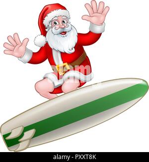 Santa Claus Noël Surf Cartoon Illustration de Vecteur