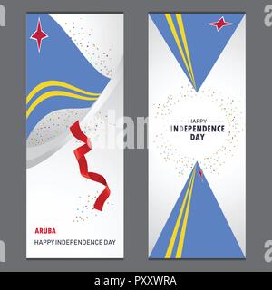 Aruba Joyeuse fête de l'indépendance Confetti fête fond Vertical Banner set Illustration de Vecteur