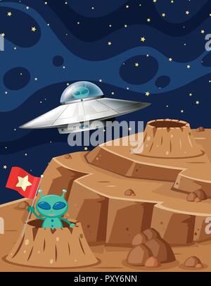 Ovni et extraterrestres dans l'espace scène illustration Illustration de Vecteur