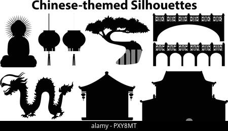 Thème chinois silhouettes sur fond blanc illustration Illustration de Vecteur