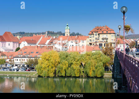 Maribor (Marburg an der Drau) : rivière Drava, pont principal plus Glavni, Vieille Ville, Quartier Carême, Cathédrale de , Stajerska (Styrie), Slovénie Banque D'Images