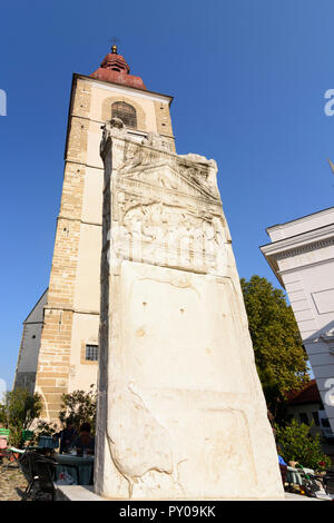 Ptuj (Pettau) : Monument à la place d'Orphée Slovène, tour en ville , Stajerska (Styrie), Slovénie Banque D'Images