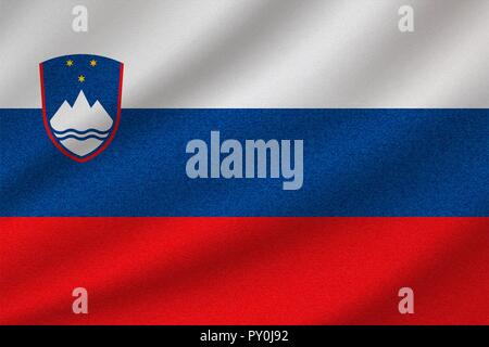 Drapeau national de la Slovénie sur l'ondulé tissu en coton. Vector illustration réaliste. Illustration de Vecteur