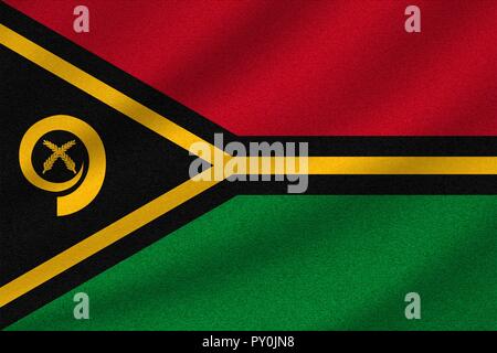 Drapeau national du Vanuatu sur le tissu de coton ondulées. Vector illustration réaliste. Illustration de Vecteur