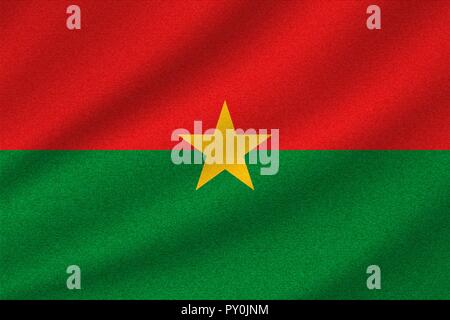 Drapeau national du Burkina Faso sur le tissu de coton ondulées. Vector illustration réaliste. Illustration de Vecteur