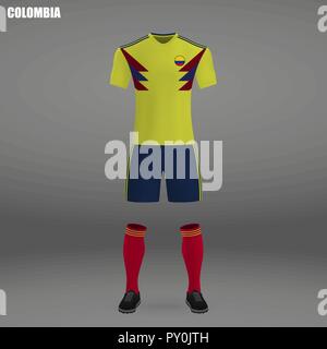 Kit de football de Colombie 2018, T-shirt modèle pour l'accueil. Vector illustration Illustration de Vecteur