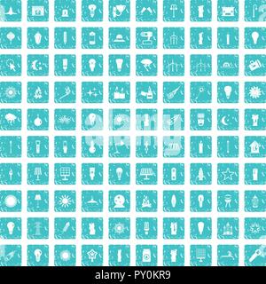 100 light source icons set bleu grunge Illustration de Vecteur