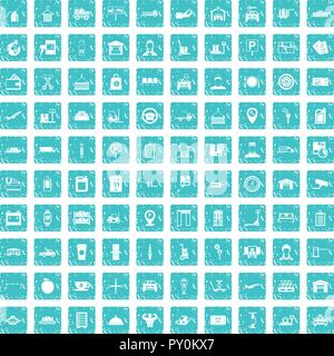 Chargeur 100 icons set bleu grunge Illustration de Vecteur