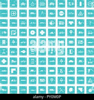 Emplacement 100 icons set bleu grunge Illustration de Vecteur