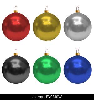 Jeu de boules de Noël colorées brillantes réaliste isolé sur fond blanc Illustration de Vecteur