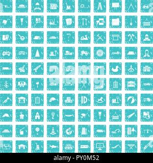 100 icons set camion bleu grunge Illustration de Vecteur