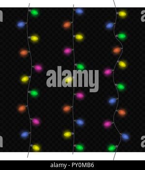 Guirlandes, décorations de fête. Lumières de Noël lumineux isolé sur fond transparent Illustration de Vecteur