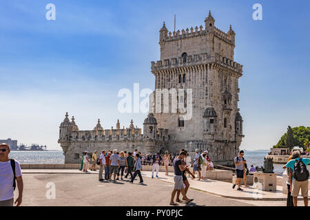 La tour de Belém, sur les rives du Tage Portugay Lisbonne Banque D'Images