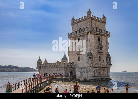 La tour de Belém, sur les rives du Tage Portugay Lisbonne Banque D'Images