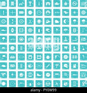 100 sport icons set bleu grunge Illustration de Vecteur