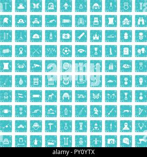 Musée 100 icons set bleu grunge Illustration de Vecteur