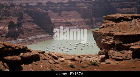 Péniches sur le lac Powell. Ce lac est un réservoir sur la rivière Colorado, chevauchant la frontière entre l'Utah et l'Arizona, United States Banque D'Images