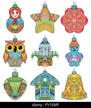 Ensemble de décorations de Noël de style zentangle pour conception de t-shirt, tatouage et autres décorations Illustration de Vecteur