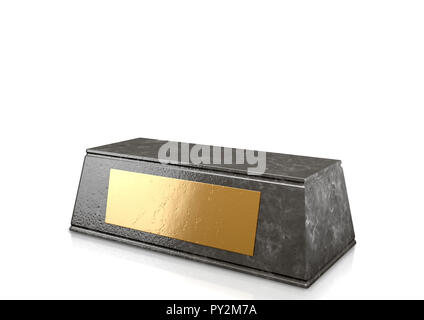 Un trophée en marbre noir avec une base sur une plaque d'or blanc blanc fond isolé studio - 3D render Banque D'Images