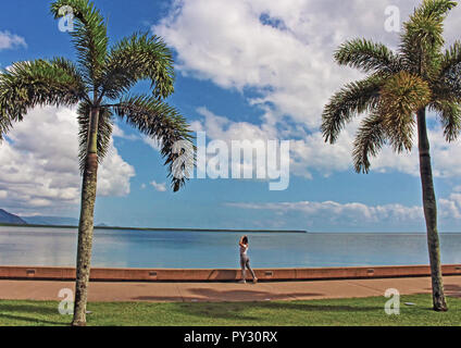 L'appréciation, le front de Cairns Esplanade park. pier et marina Banque D'Images