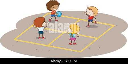 Les enfants jouent au handball sur fond blanc illustration Illustration de Vecteur